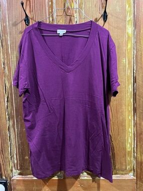 Loanna V-Neck Short Sleeve Tee in Plum